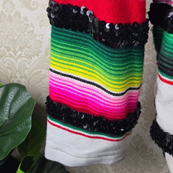 Veronica Prida Designs Size Medium Colorful Striped Serape Jacket Sequin Trim - Picture 4 of 16
